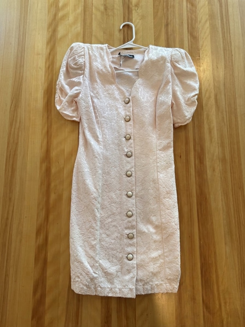 All That Jazz vintage Blush Textured floral Dress with puff sleeves